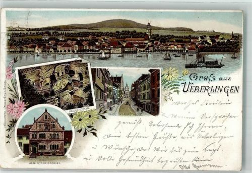 Überlingen 1900 Heidenhöhlen Franziskanerstraße Alte Stadt-Kanzlei Raddampfer