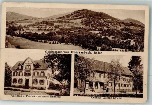 77880 W7591 Obersasbach Gebrauchsspuren Kaufhaus Striebel Gasthaus zum neuen Erlenbad Riss