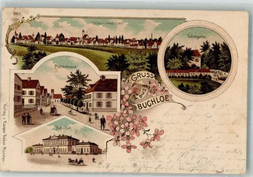 Buchloe 1899 Bahnhof Gasthaus kellergartenLithographie
