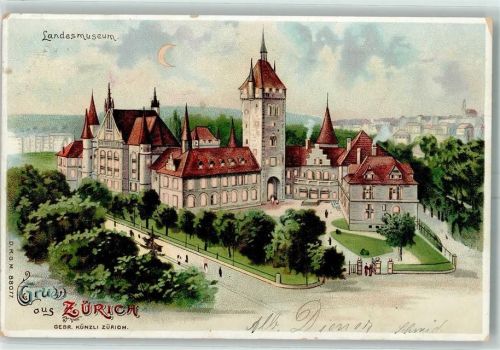 Zürich Gruss aus Landesmuseum Verlag Künzli HGL 1902 Lithographie