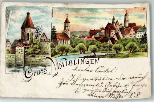 71332 W7050 Waiblingen , Rems 1897 Lithographie Michaelskirche