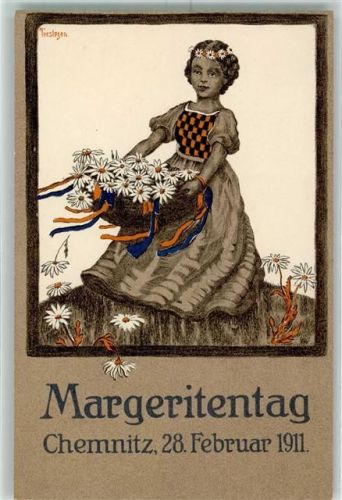 O9000 Chemnitz , Sachs Margeritentag 1911 sign. Terstegen AK Blumentag Lithographie / Künstlerkarte
