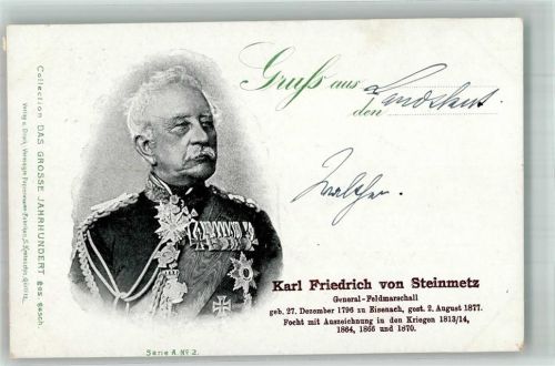 1900 Adelskorrespondenz Das Grosse Jahrhundert Serie A Nr. 2 Friedrich von Steinmetz Uniform mit Orden