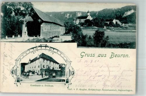 88631 W7792 Beuron 1901 Gebrauchsspuren Gasthaus zum Pelikan