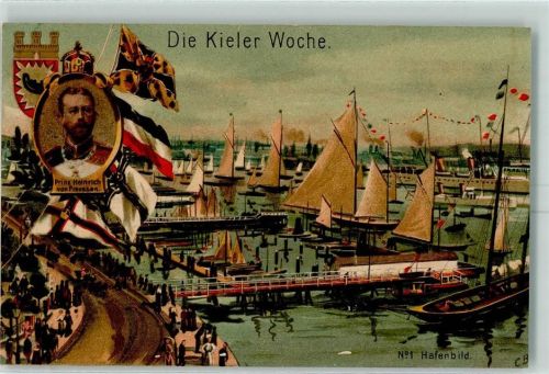 Kiel 1910 Die Kieler Woche Nummer 1 Hafenbild mit Porträt Prinz Heinrich von Preussen