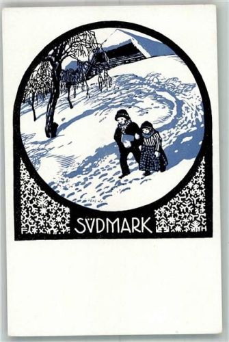 Graz 1912 Verein Südmark Kinder laufen im Schnee sign. F.H. Karte Nr. 58