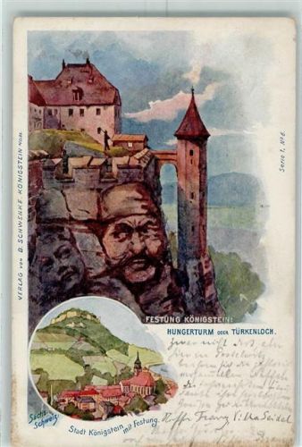 O8305 Königstein , Sächs Schweiz Verlag Schwenke Serie 1 Nr. 6 Sächs. Schweiz sign. W. Schmidt Berggesicht 1898