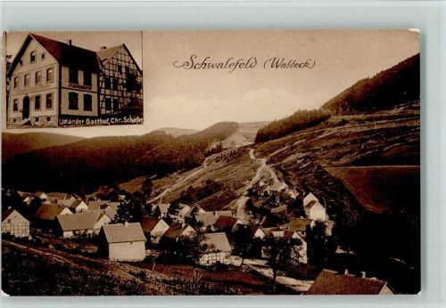 Schwalefeld 1917 Upländer Gasthaus u. Teilansicht , gute Erhaltung AK