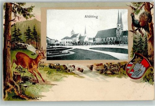 Altötting 1906 Rehbock Auerhahn Kapellplatz Kirche St. Magdalena Knadenkapelle