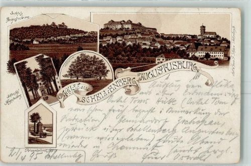 Schellenberg 1895 Schloss Augustusburg Schlosshof Kriegerdenkmal Schlosslinde