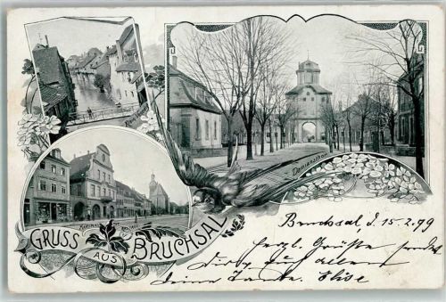 Bruchsal 1899 Klein-Venedig Damiansthor Marktplatz Rathaus Schwalbe Briefmarke abgelöst und durch andere ersetzt