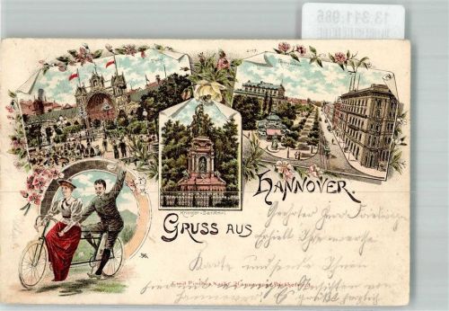 Hannover 1900 Gruss aus Kriegerdenkmal Georgstr. Tandem