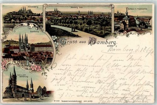 96047 W8600 Bamberg 1897 Lithographie Michaelsberg Rathaus Dom u. alte Hofhaltung