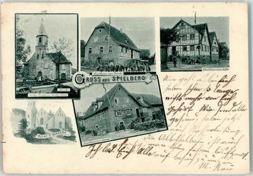 Spielberg 1898 Kirche Gasthaus zum Adler Gasthaus zur Traube Ruine St. Barbara Gasthaus zur Sonne