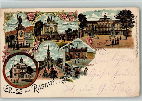 Rastatt Gruss aus - Rathaus, Berndus Brunnen, Schloss - 3090 Rosenblatt Verlag