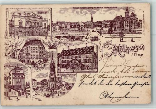 68100 Mulhouse - Theater Rhein Rhone Kanal Pariser Laden Teufelsturm Rathaus Kirche
