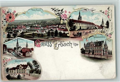 Erbach 1898 Gruss aus - Hotel Schützen-Hof, Jagdschloss, Schloss Erbach AK