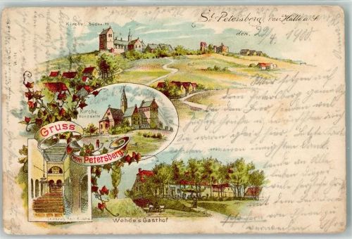 Petersberg 1900 Gruss Kirche Inneres Wehdes´s Gasthaus