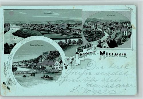 Dürrmenz 1899 Gruss aus - Litho, Mondschein , Eckknick AK