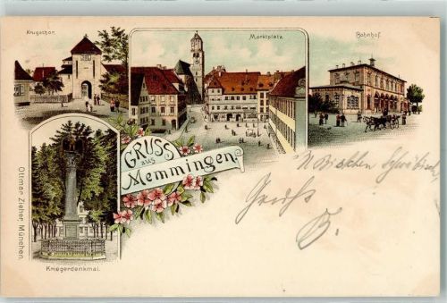 Memmingen 1896 Krugstor Marktplatz Bahnhof Kriegerdenkmal