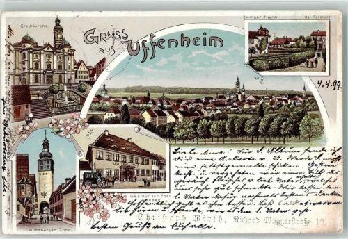 Uffenheim 1899 Stadtkirche Zwinger Thurm Würzburger Thor Gasthaus zur Post
