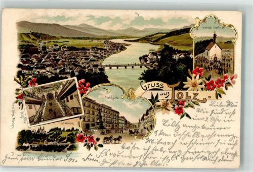 W8170 Bad Tölz Marktplatz Calvarienberg Leonhardi-Kapelle Verelag Ottmar Zieher-München Zieher Ottmar 1906 Lithographie