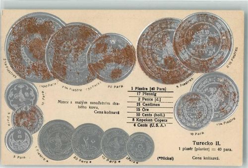 Turecko II Münzenkarte Münzabbildungen Geld auf AK Lithographie