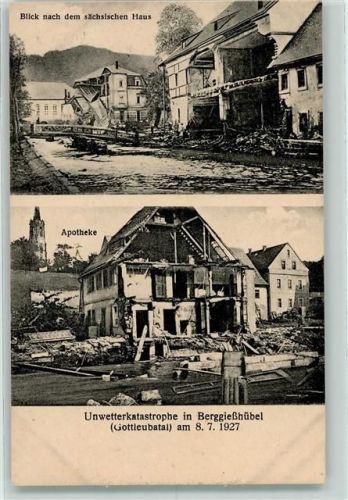 01816 O8302 Berggiesshübel 1927 - Unwetterkatastrophe Blick nach dem sächsischen Haus Apotheke
