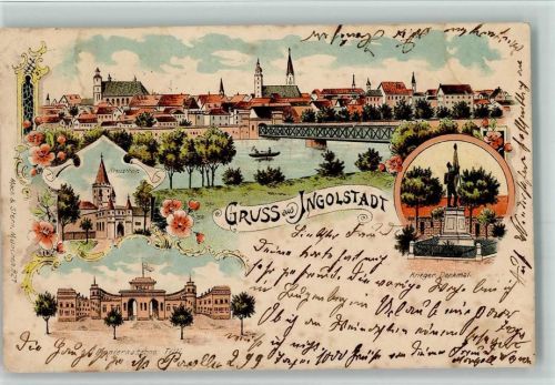 Ingolstadt 1905 Gruss aus - Kriegerdenkmal, Kaserne, Brücke, Verlag Moch & Stern 927 AK