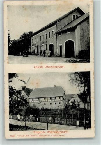 02708 O8701 Obercunnersdorf b Löbau 1914 - Gasthof, Erbgericht - Menschen vor den Häusern AK