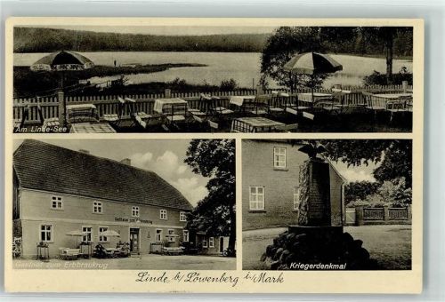 Linde Linde See Kriegerdenkmal Gasthaus zum Erbbraukrug Terrasse Löwenberg Mark