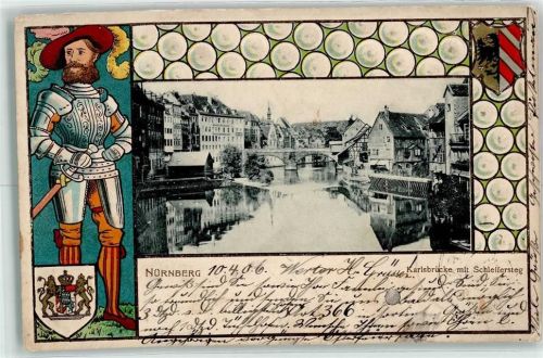 Nürnberg 1906 Karlsbrücke Schleifersteg Edelmann Wappen