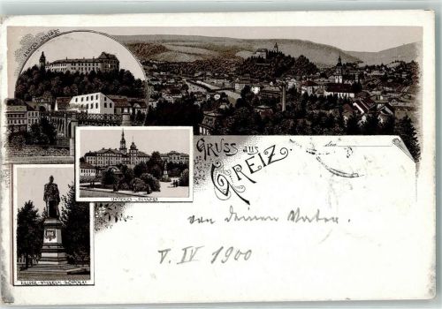 Greiz 1900 Oberes Unteres Schloss Kaiser Wilhelm Denkmal Fabrik Kirche Gruss