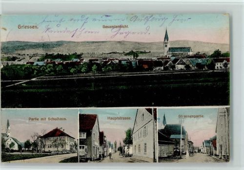 Grießen 1911 Schule, Hauptstrasse, Strassenpartie, AK