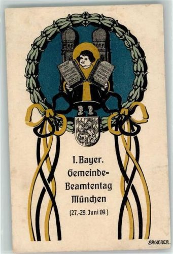 München 1. Bayer. Gemeinde-Beamtentag Juni 1909 Münchner Kindl Frauenkirche sign Sackerer