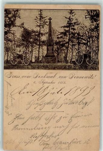14913 O1701 Dennewitz 1898 Lithographie Vorläufer Druck 1880-1889 Denkmal Kanonen