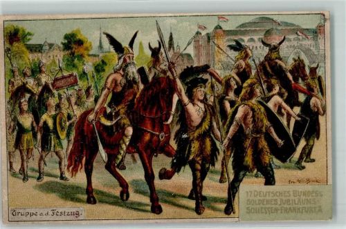 Frankfurt 17. Deutsches Bundes- und Goldenes Jubiläums-Schiessen Gruppe aus dem Festzug sign