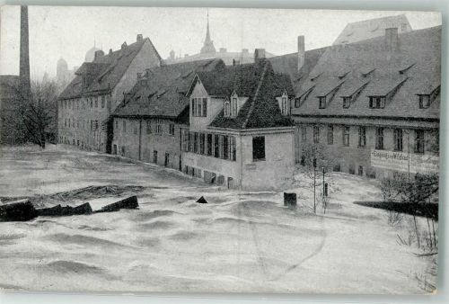 Nürnberg 1909 Agnesbrücke Wildbad Hochwasser 1909