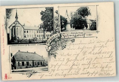 49584 W4557 Schwagstorf b Bramsche, Hase 1903 - Pensionat St. Marienstift Hotel Broermann Kath. Kirche
