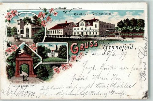 Waldenburg 1898 Fürstl. Villa Gasthaus Grünefeld Bad Eingang zum Fürstl. Park Ort lt. Stempel