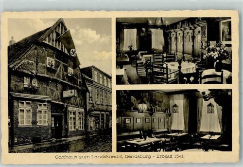 Rendsburg Gasthaus zum Landsknecht HK Fahne AK