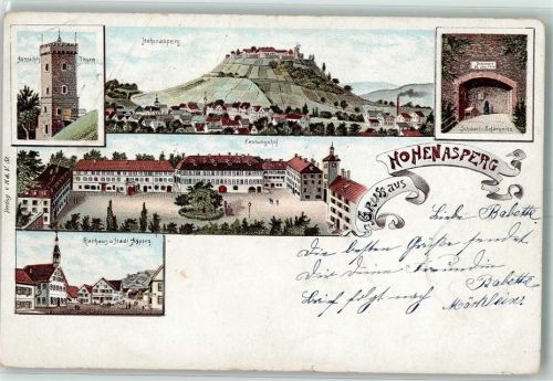 Hohenasperg 1900 Aussichtsturm Schubart-Gefängnis Festungshof Rathaus Asperg Lithographie