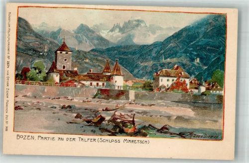 Bozen 1899 Partie a.d. Talfer , Schloß Maretsch Zieher, Ottmar 2934 Heliocolorkarte