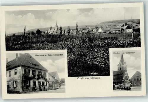 91456 W8531 Stübach - Kirche u. Schulhaus Gasthaus v. Peter Schneider