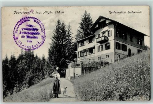 Oberstdorf 1908 Restauration Waldesruh Hüttenstempel Hund