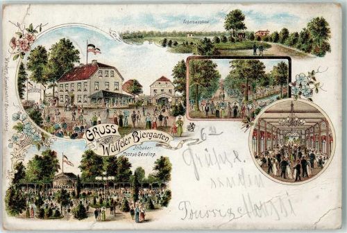 Wülfel Gasthaus Wülfeler Biergarten Konzertsaal Garten Lithographie