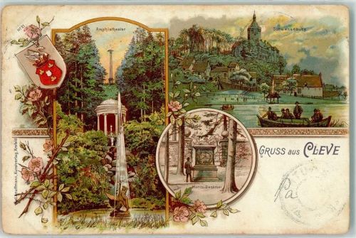 Kleve 1901 Moritz-Denkmal Amphietheater Schwanenburg Wappen