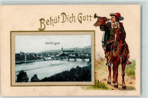 Bad Säckingen 1906 Trompeter von Säckingen Pferd Rheinbrücke