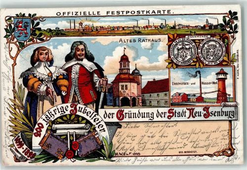 Neu-Isenburg 1900 200 jährige Jubelfeier der Gründung Altes Rathaus Elektricitäts u. Wasser Werk Denkmünze Wasserturm