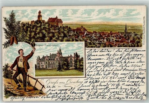 61476 W6242 Kronberg im Taunus 1901 Lithographie Schloss Friedrichshof